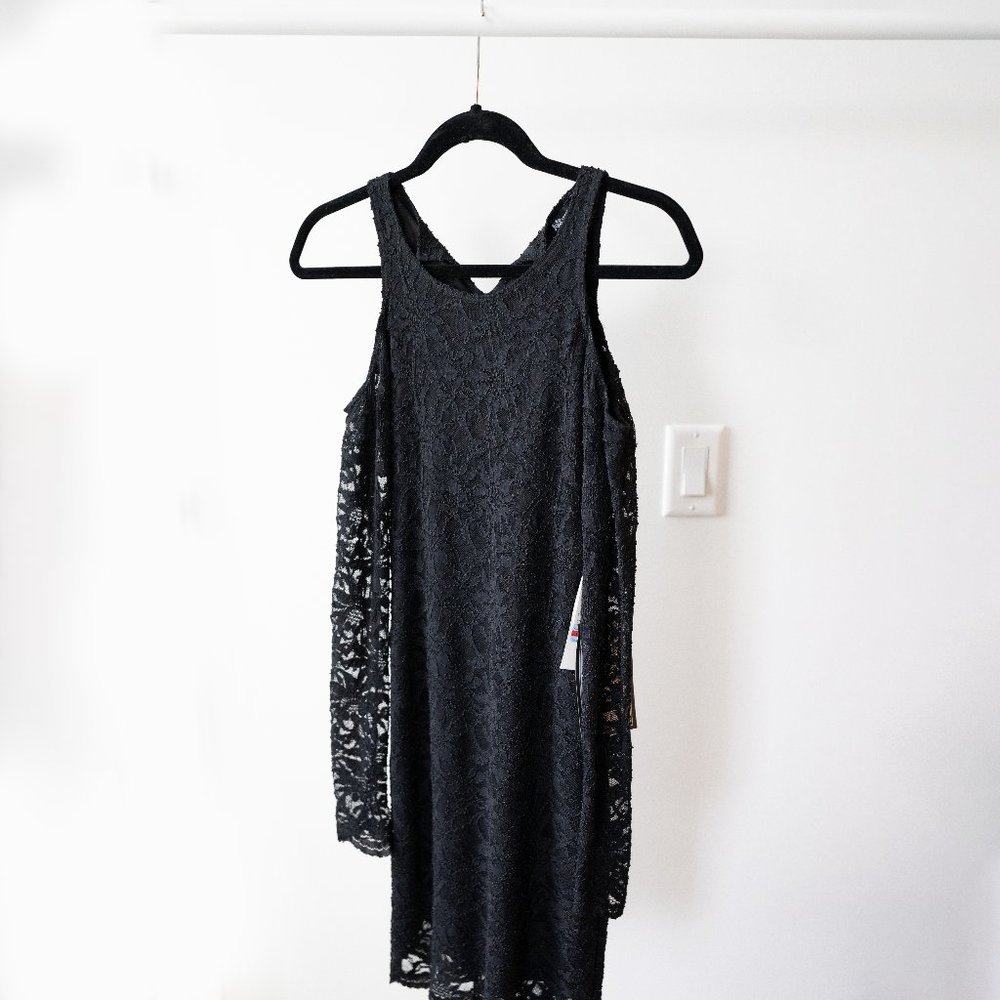 Black Lace Cold Shoulder Cocktail Dress Juniors Size 3/4 NWT Fairy Whimsigoth